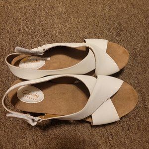 Clarks Women's White Wedge Platform Sandals